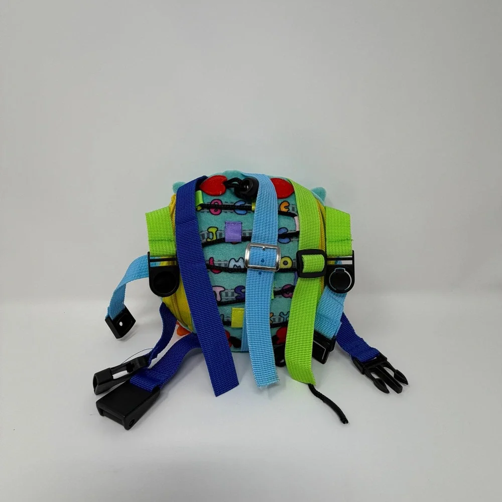 Beetoy Owl Sensory Buckle Toy Toddler Fine Motor Skill Travel Plush Teal Blue